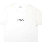 EMPORIO ARMANI Mens White L Graphic T-Shirt Short Sleeve Crew Neck Luxury Cotton