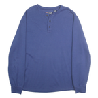 CHAPS Mens Blue Henley Neck L Cotton Blend Pullover Sweatshirt Casual