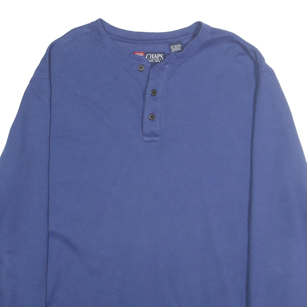 CHAPS Mens Blue Henley Neck L Cotton Blend Pullover Sweatshirt Casual