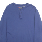 CHAPS Mens Blue Henley Neck L Cotton Blend Pullover Sweatshirt Casual