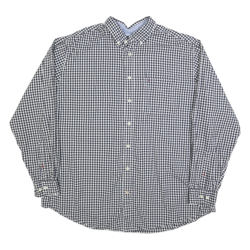 TOMMY HILFIGER Mens Blue & White Checked Shirt XL Classic Button-Down Cotton