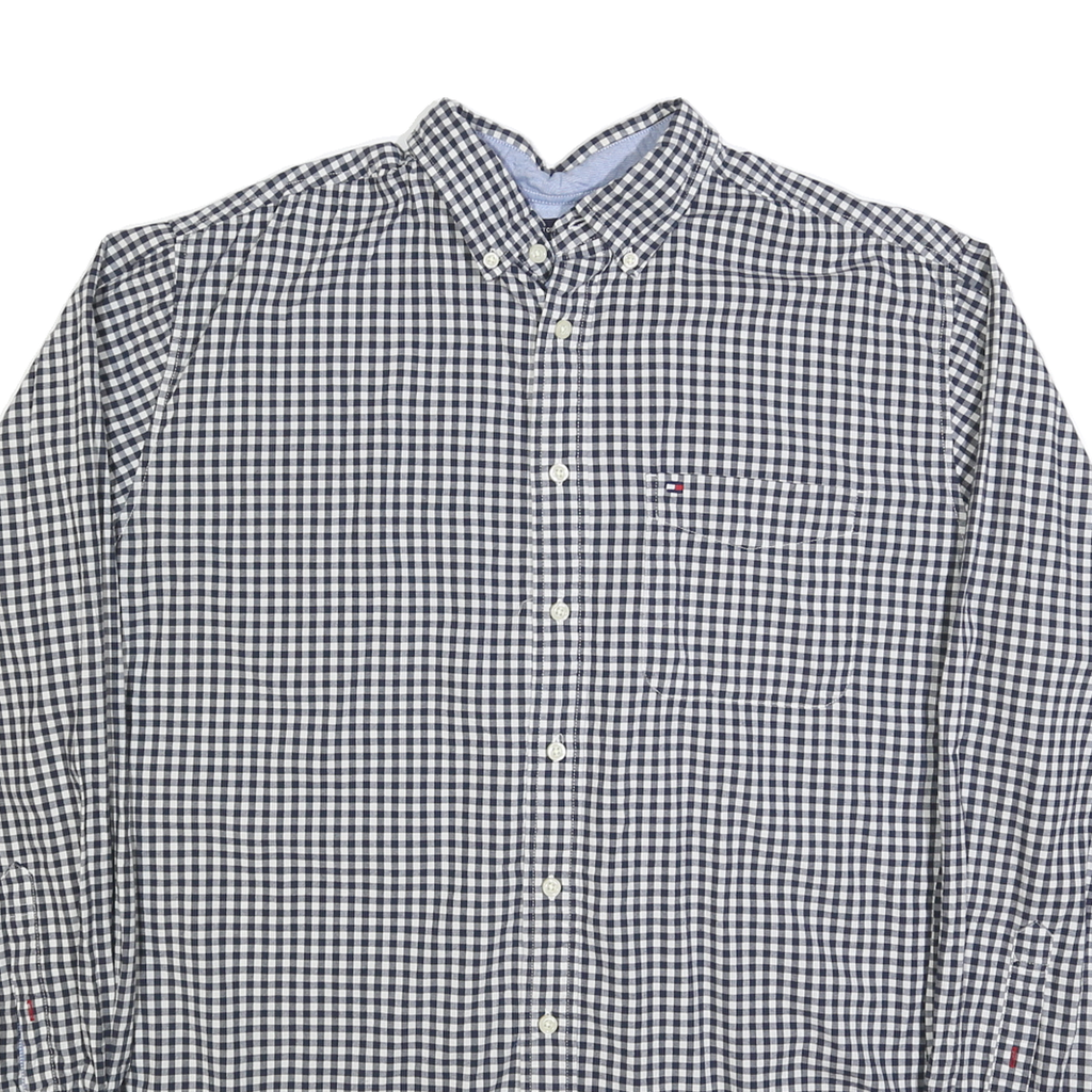 TOMMY HILFIGER Mens Blue & White Checked Shirt XL Classic Button-Down Cotton