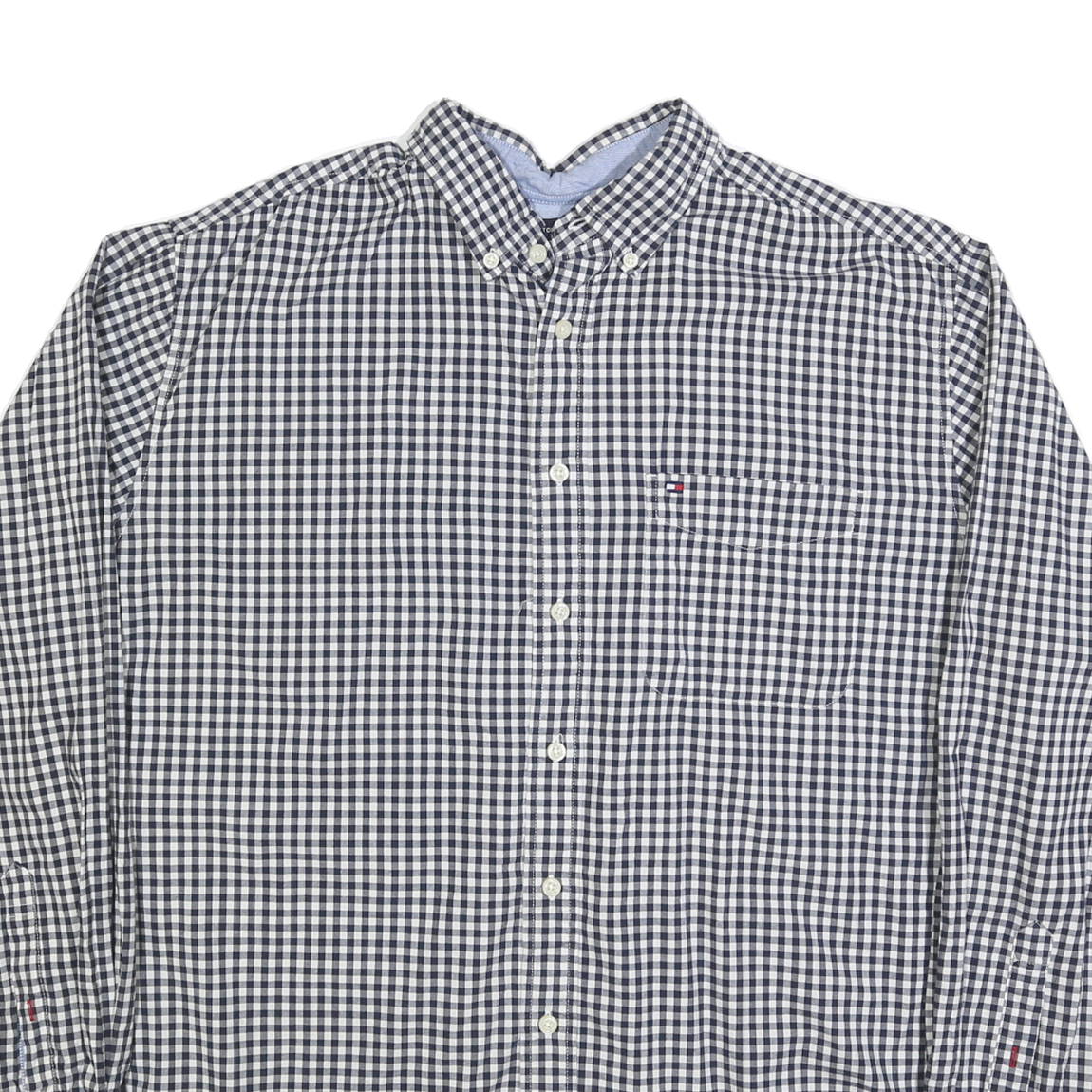 TOMMY HILFIGER Mens Blue & White Checked Shirt XL Classic Button-Down Cotton