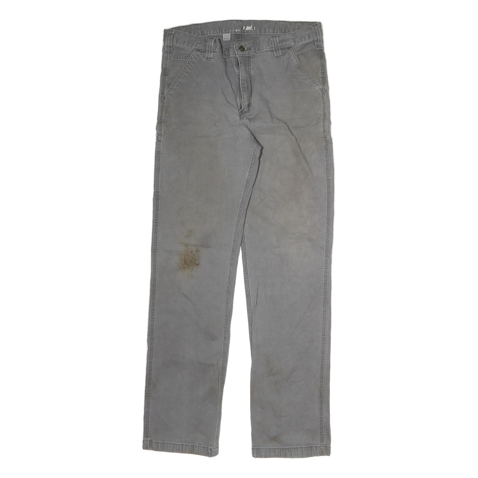 CARHARTT Mens Cotton Slim Straight Grey Workwear Trousers W34 L32 Durable Zip