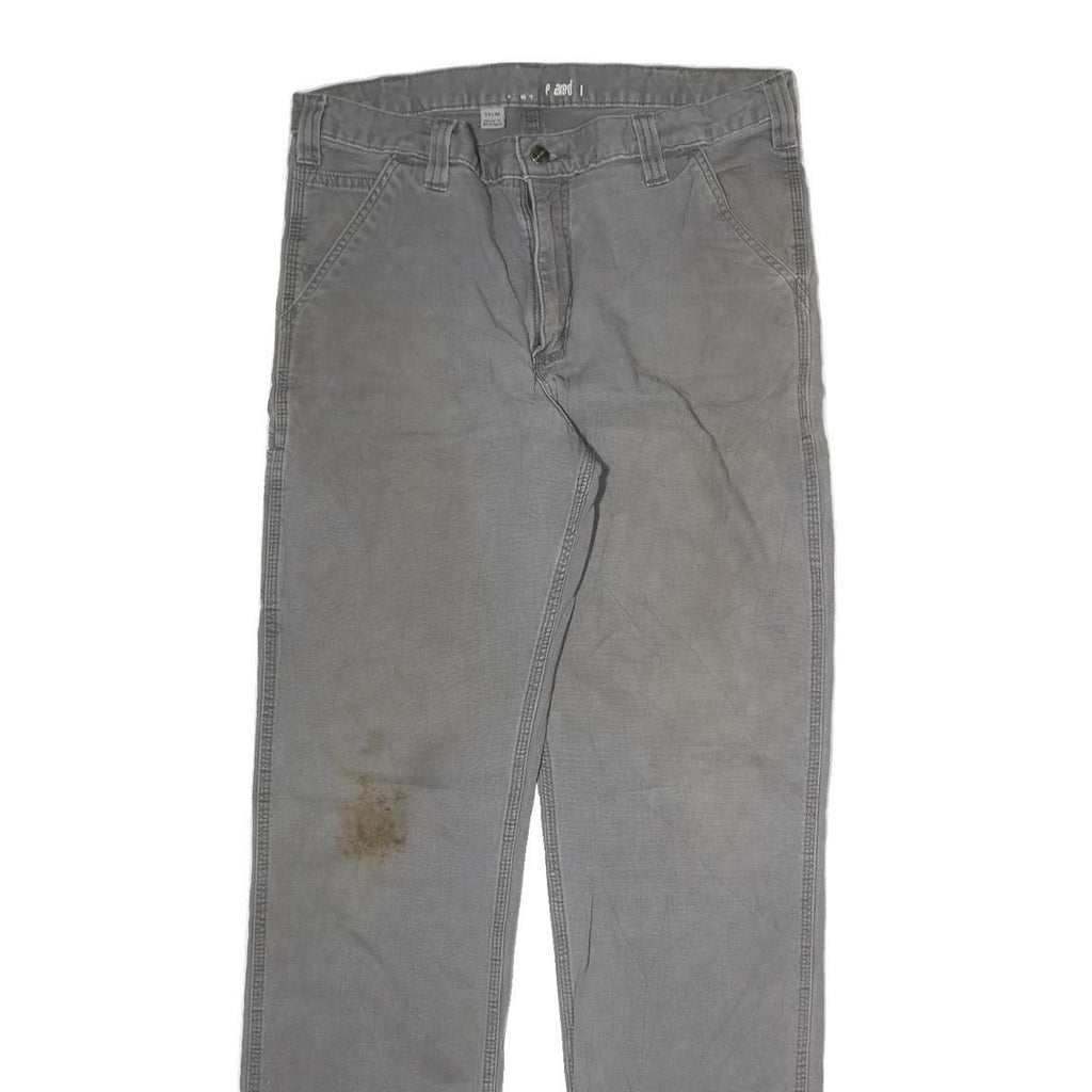 CARHARTT Mens Cotton Slim Straight Grey Workwear Trousers W34 L32 Durable Zip