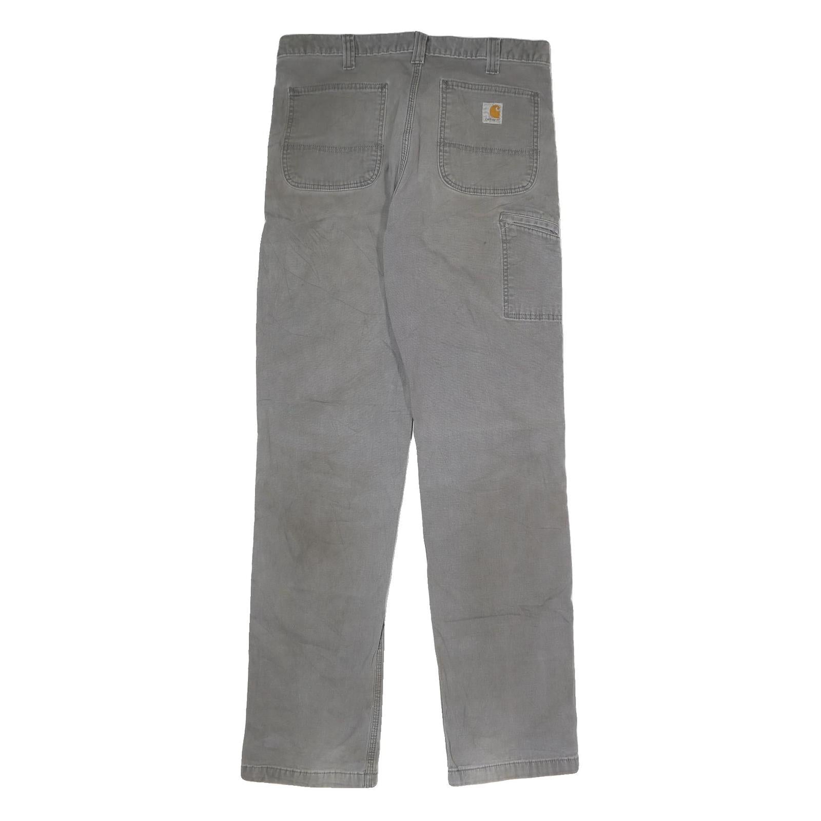 CARHARTT Mens Cotton Slim Straight Grey Workwear Trousers W34 L32 Durable Zip