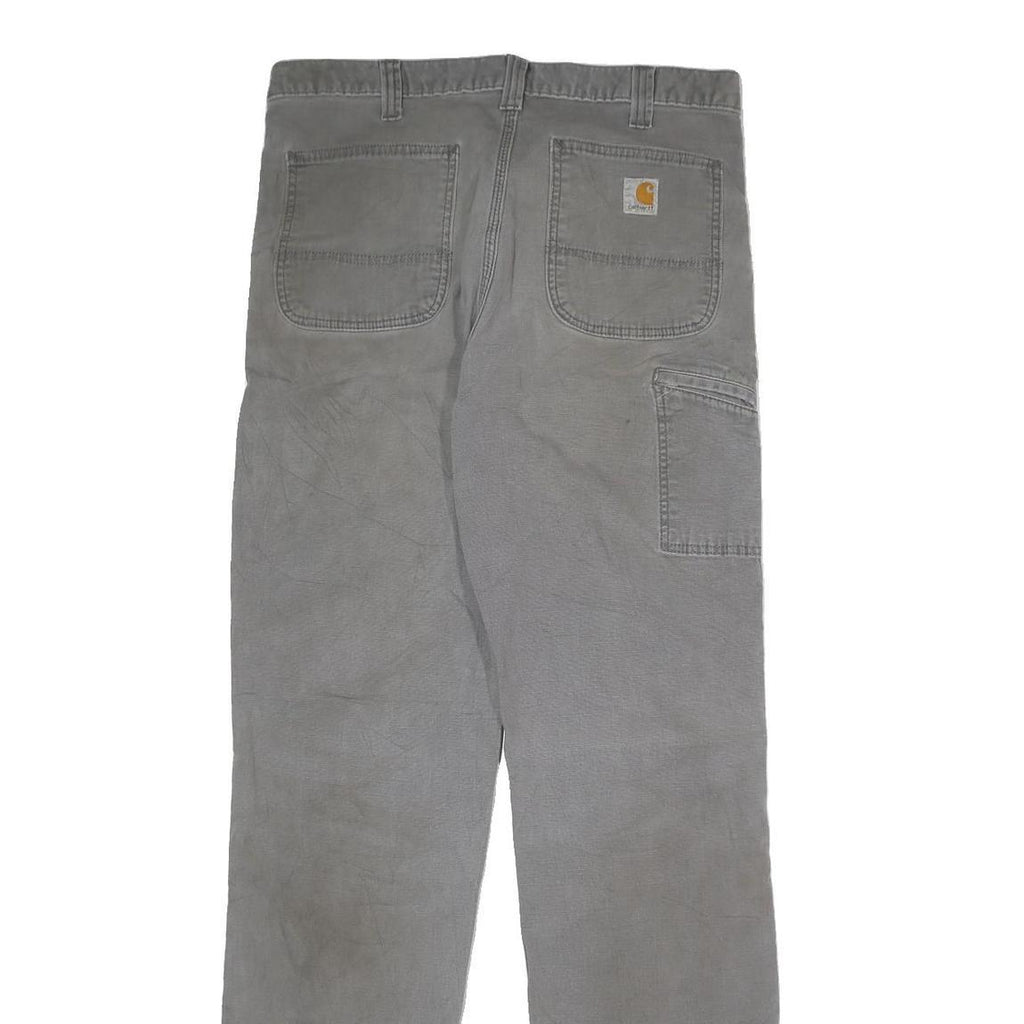 CARHARTT Mens Cotton Slim Straight Grey Workwear Trousers W34 L32 Durable Zip