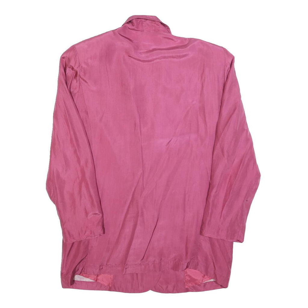Womens Pink Silk Jacket M Button Long Sleeve Plain Elegant Lightweight