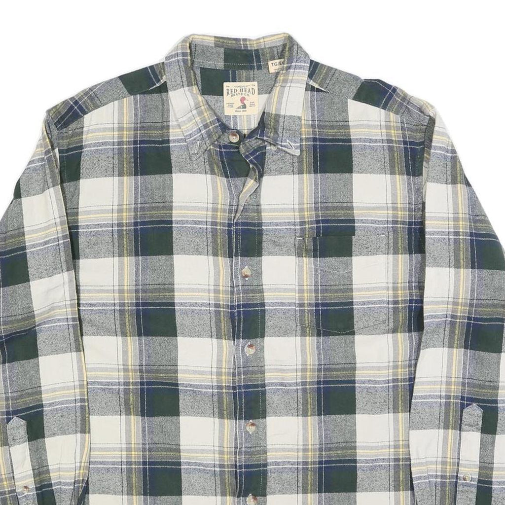 RED HEAD Mens Green & Cream Plaid Shirt XL Casual Cotton Blend Checked Button-Up