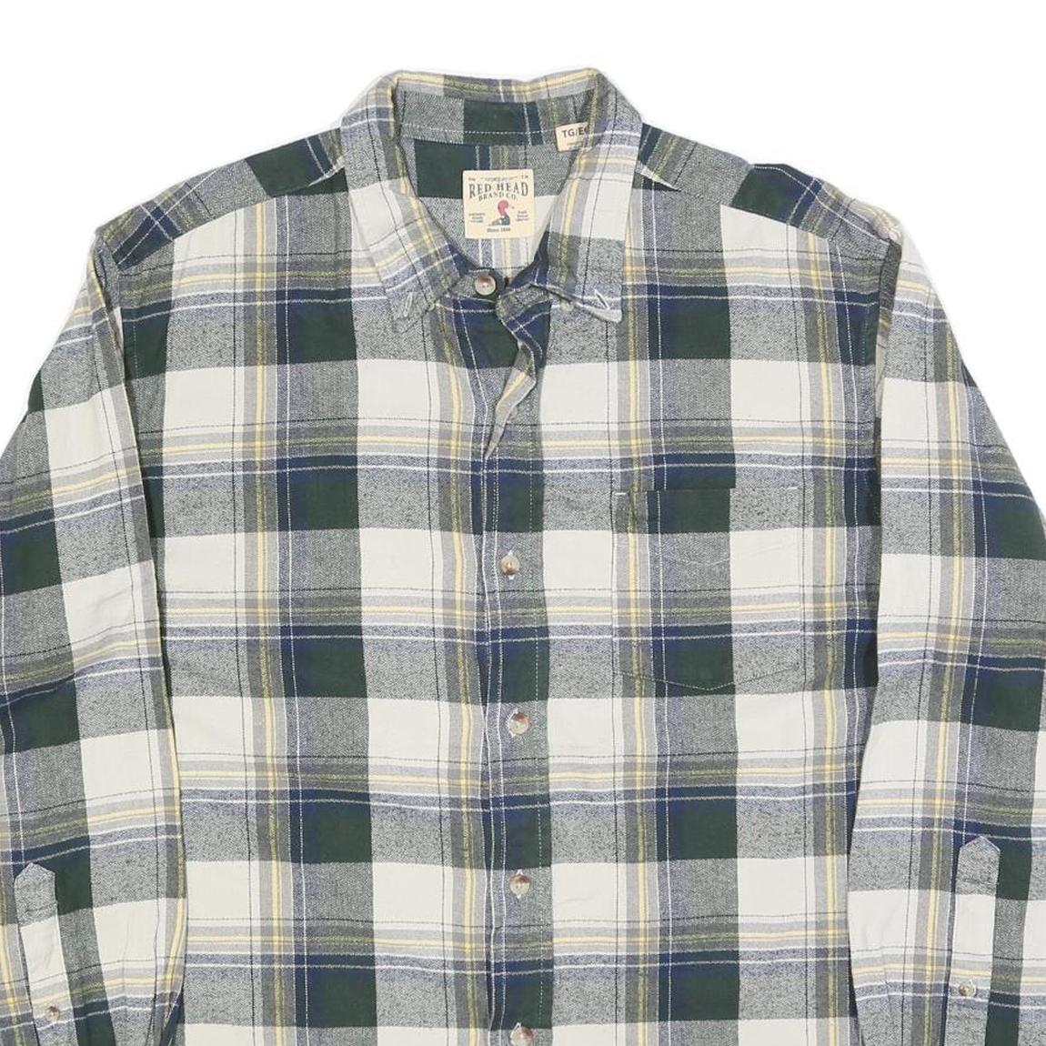 RED HEAD Mens Green & Cream Plaid Shirt XL Casual Cotton Blend Checked Button-Up