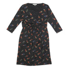 LAURA ASHLEY Womens Black Feather Print Wrap Dress Polyester Blend UK 12 Long