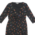 LAURA ASHLEY Womens Black Feather Print Wrap Dress Polyester Blend UK 12 Long