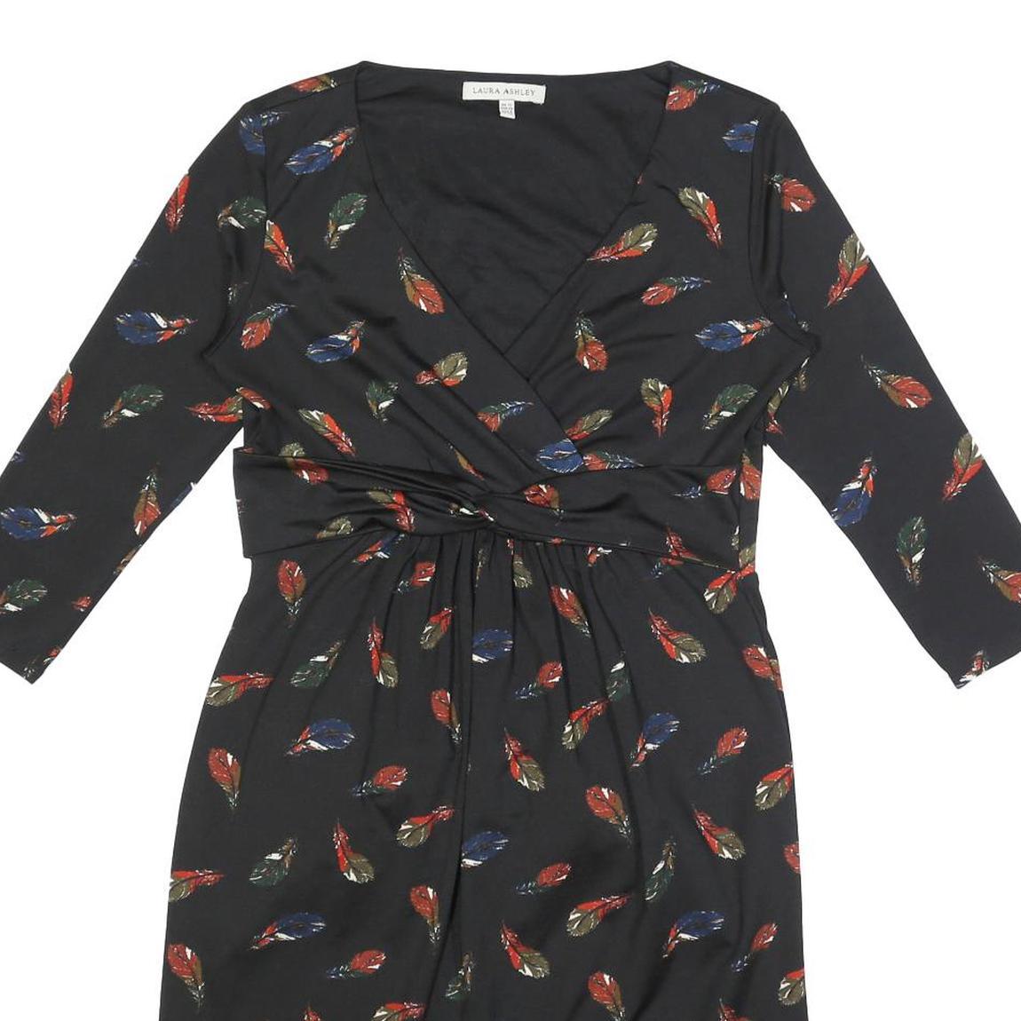 LAURA ASHLEY Womens Black Feather Print Wrap Dress Polyester Blend UK 12 Long