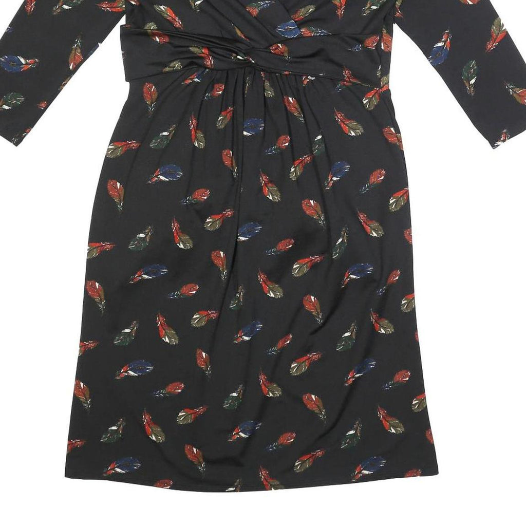 LAURA ASHLEY Womens Black Feather Print Wrap Dress Polyester Blend UK 12 Long