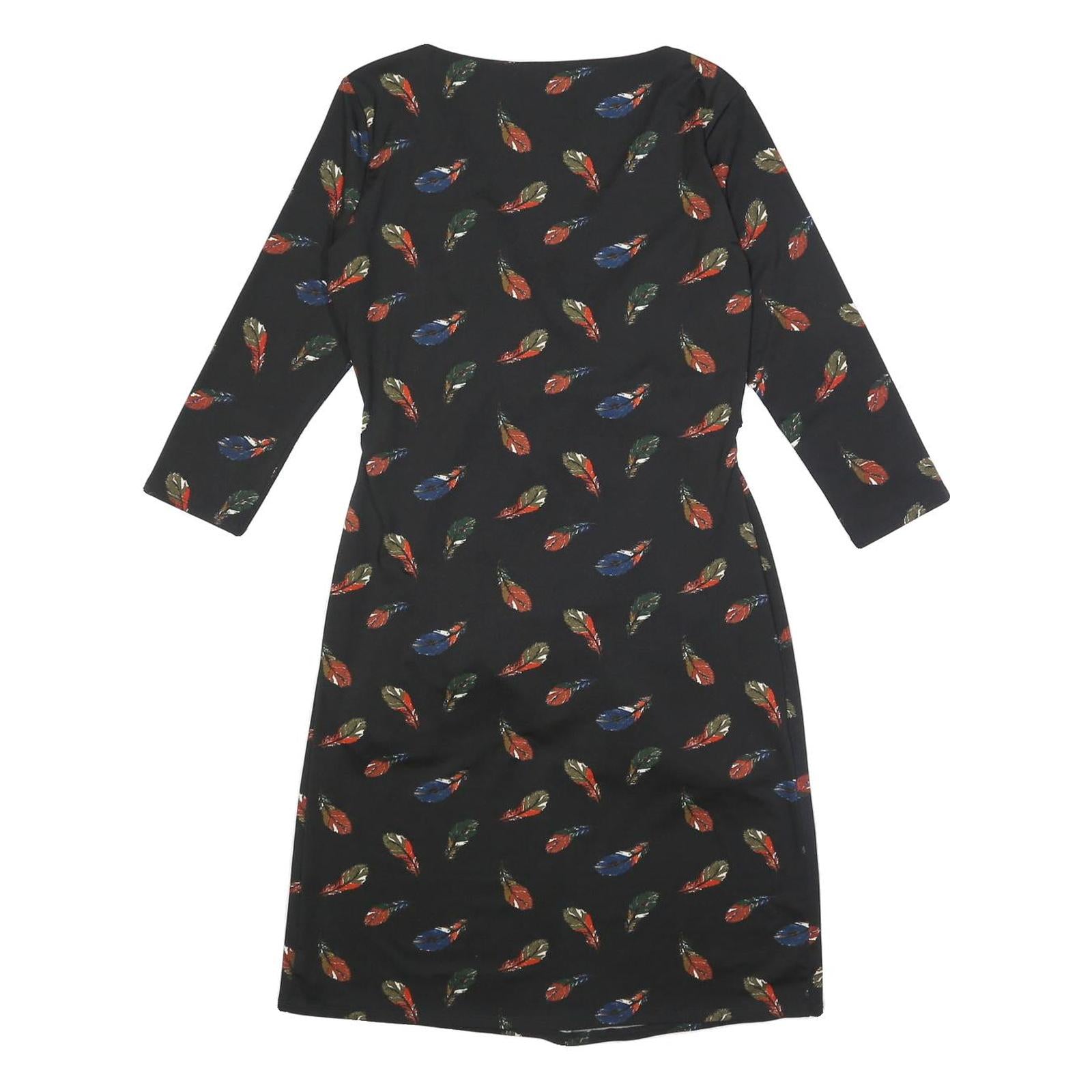 LAURA ASHLEY Womens Black Feather Print Wrap Dress Polyester Blend UK 12 Long