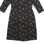 LAURA ASHLEY Womens Black Feather Print Wrap Dress Polyester Blend UK 12 Long