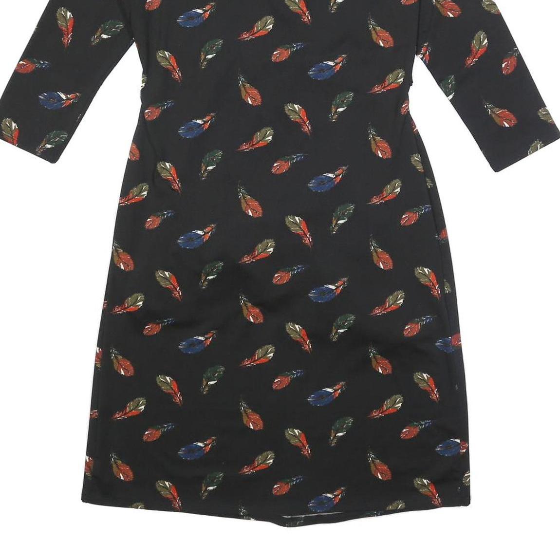 LAURA ASHLEY Womens Black Feather Print Wrap Dress Polyester Blend UK 12 Long