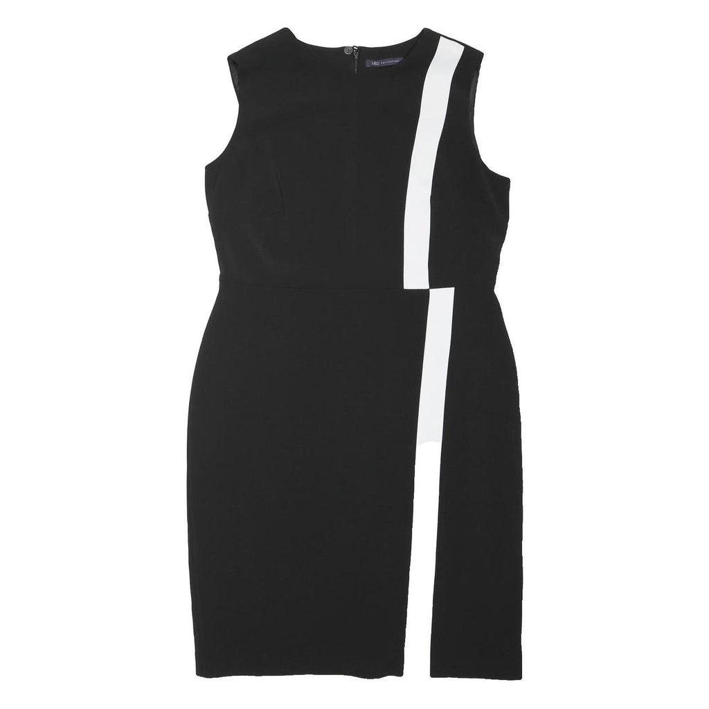 M&S Womens Black & White Day Dress Polyester Blend Sleeveless Knee Length UK 16