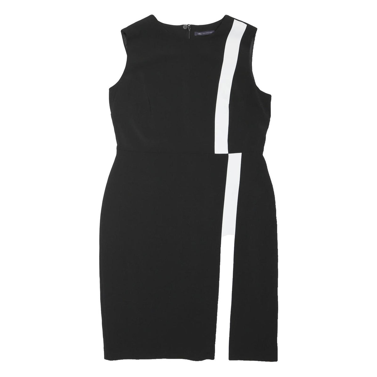 M&S Womens Black & White Day Dress Polyester Blend Sleeveless Knee Length UK 16