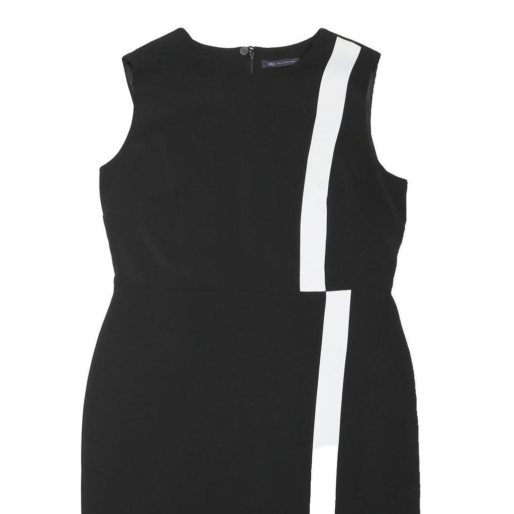 M&S Womens Black & White Day Dress Polyester Blend Sleeveless Knee Length UK 16
