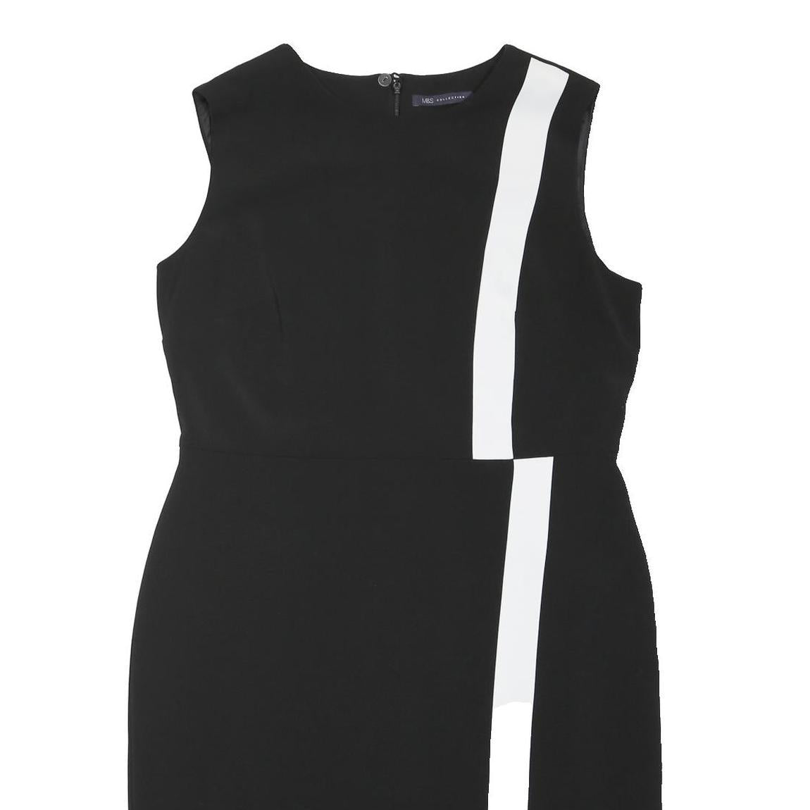 M&S Womens Black & White Day Dress Polyester Blend Sleeveless Knee Length UK 16