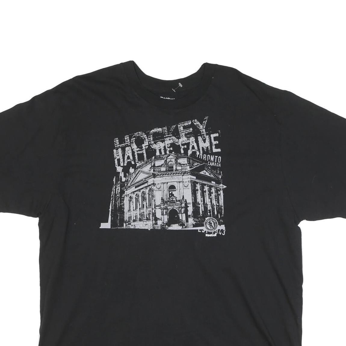 REEBOK Mens Black Hockey Hall Of Fame Graphic T-Shirt XL Short Sleeve Crew Neck