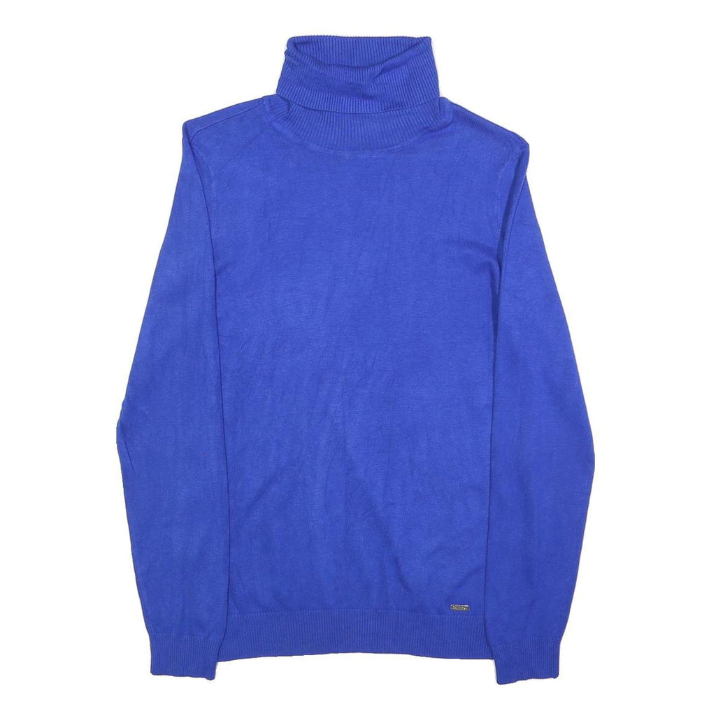 CALVIN KLEIN Mens Blue Plain Turtleneck Basic Knit Jumper M Stylish Comfortable