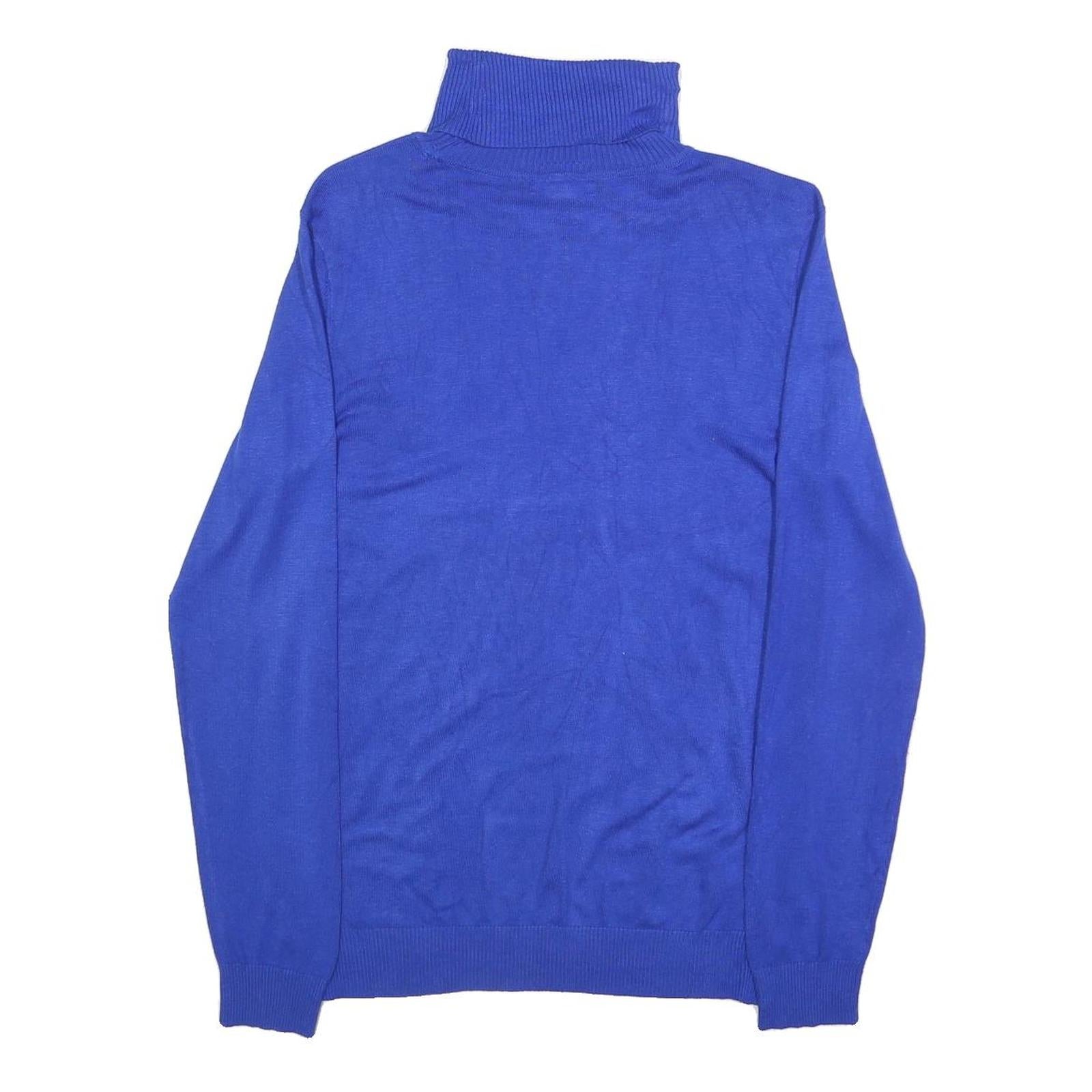 CALVIN KLEIN Mens Blue Plain Turtleneck Basic Knit Jumper M Stylish Comfortable