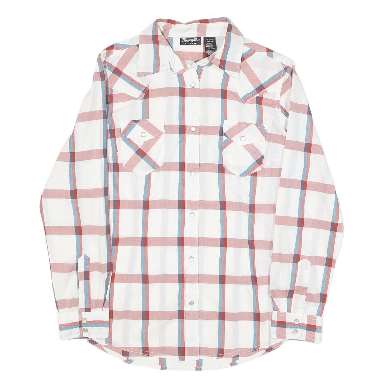 WRANGLER Womens White & Red Blue Checked Shirt M Button Front Casual