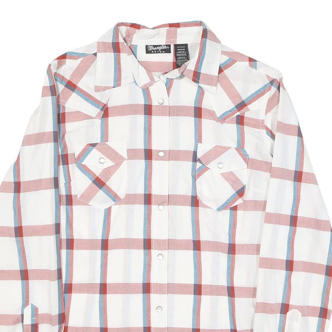 WRANGLER Womens White & Red Blue Checked Shirt M Button Front Casual
