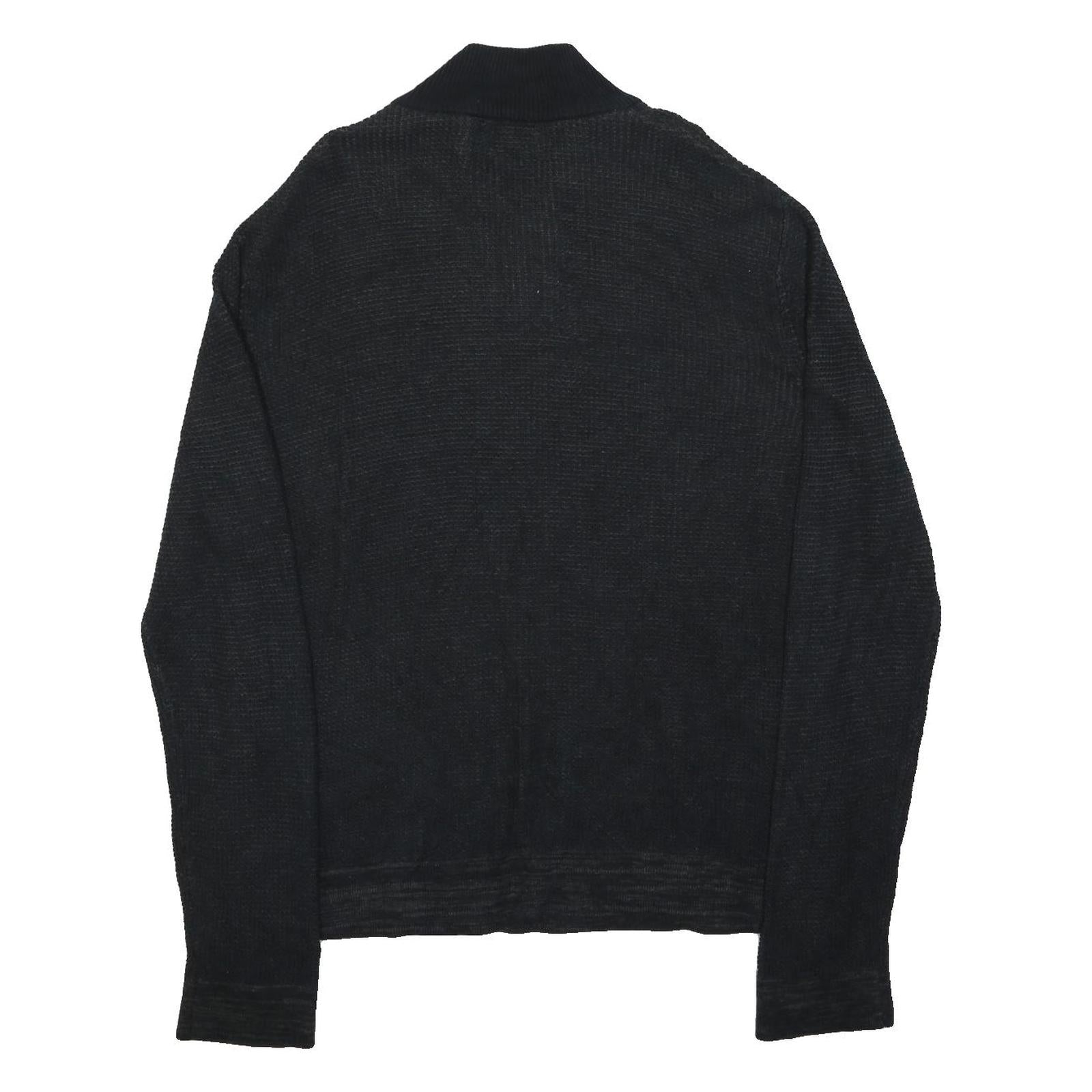 CALVIN KLEIN Mens Black Plain Pullover Crew Neck Basic Knit Jumper L Cotton