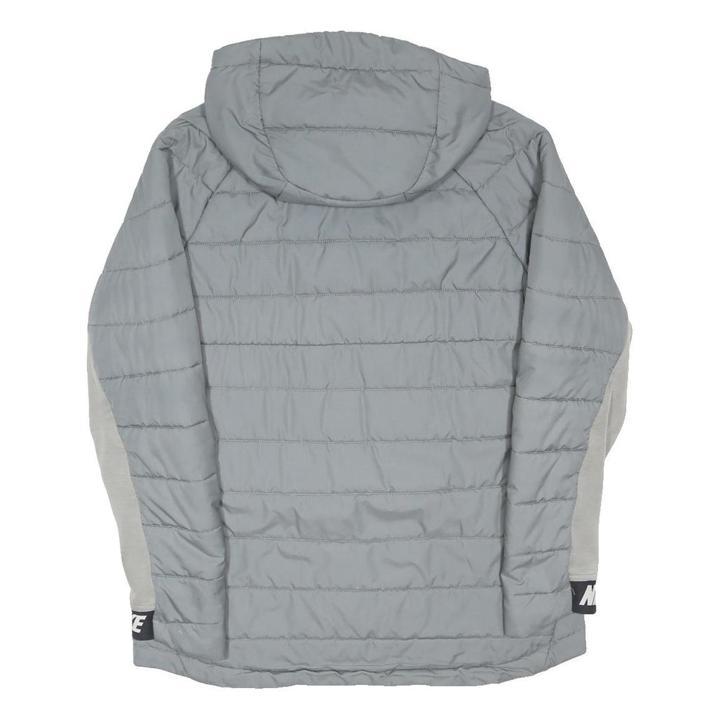 NIKE Mens Grey & Light Grey Zip Jacket L Polyester Blend Hooded Puffer
