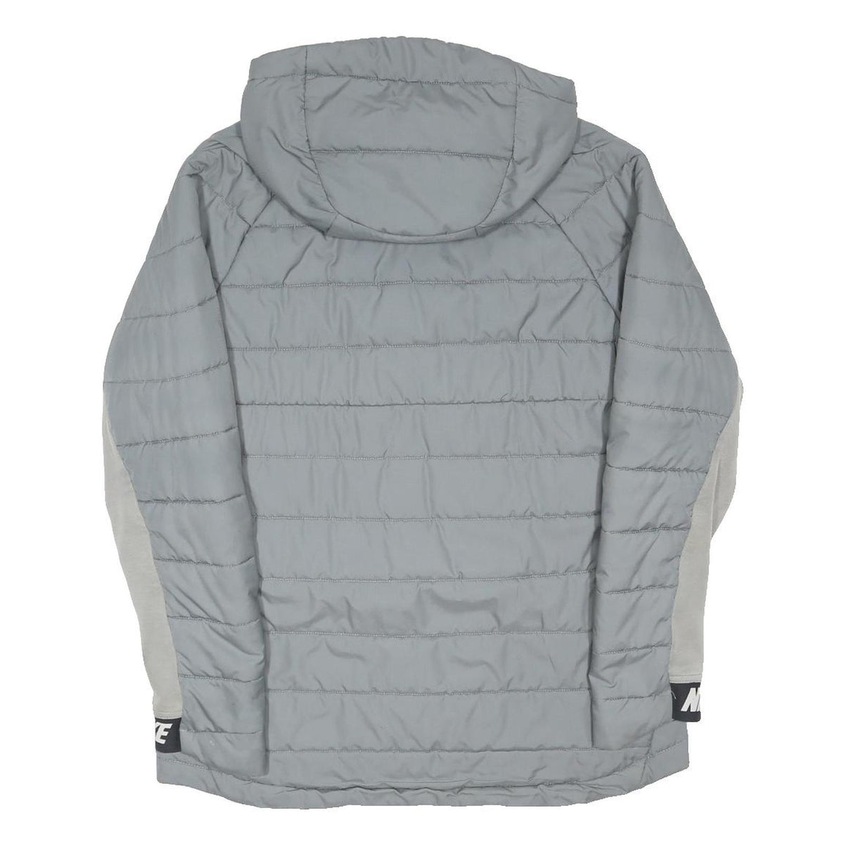 NIKE Mens Grey & Light Grey Zip Jacket L Polyester Blend Hooded Puffer