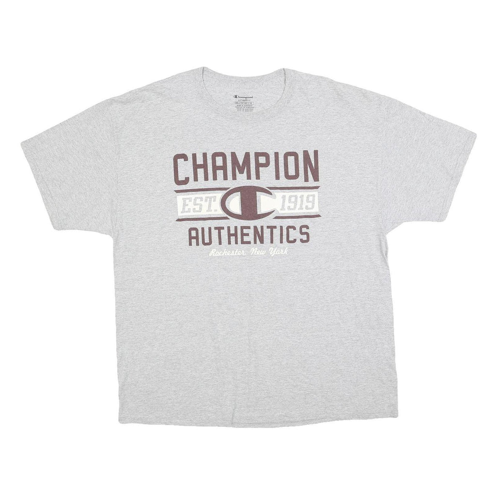 CHAMPION Mens Grey XL Graphic T-Shirt Short Sleeve Crew Neck Authentic Print