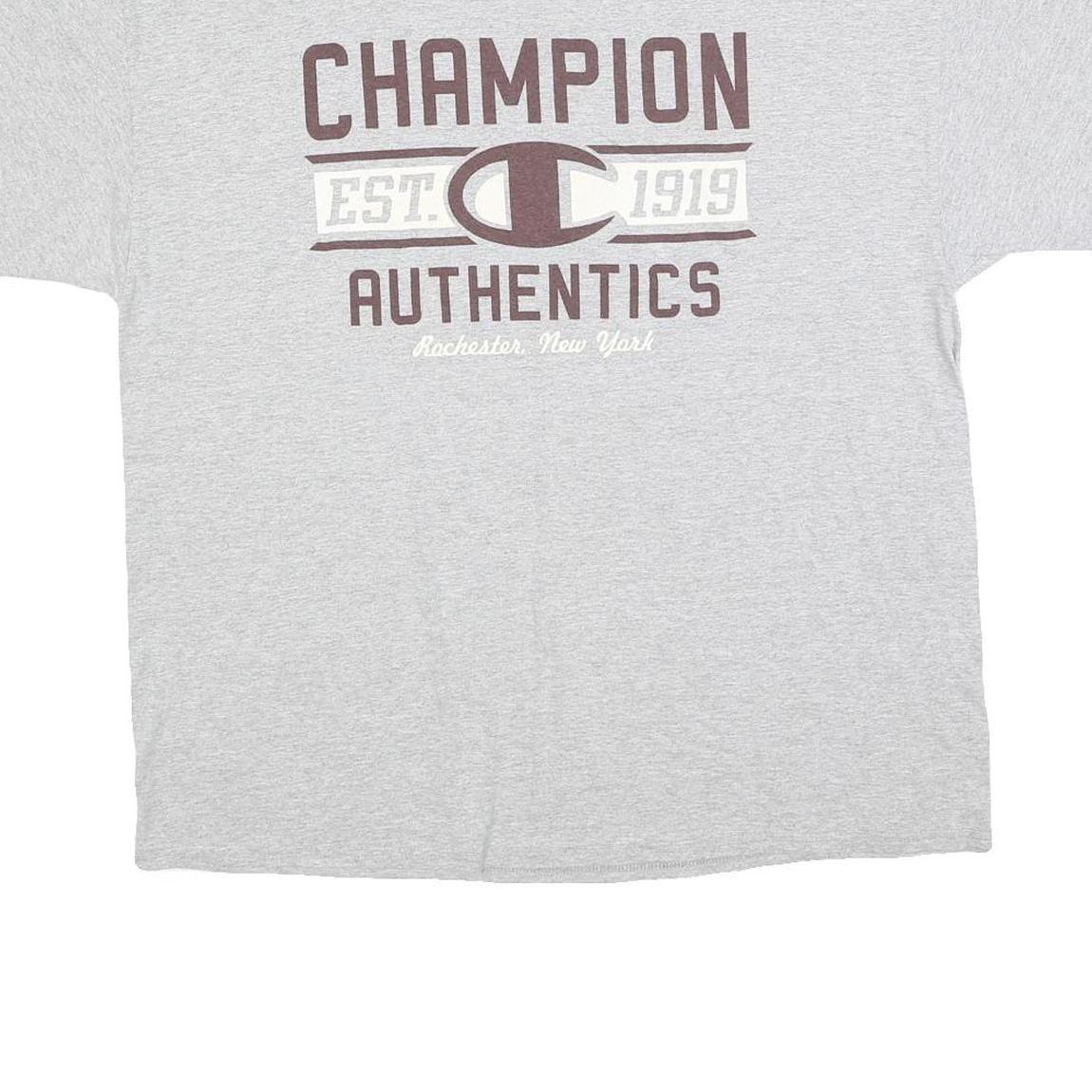 CHAMPION Mens Grey XL Graphic T-Shirt Short Sleeve Crew Neck Authentic Print