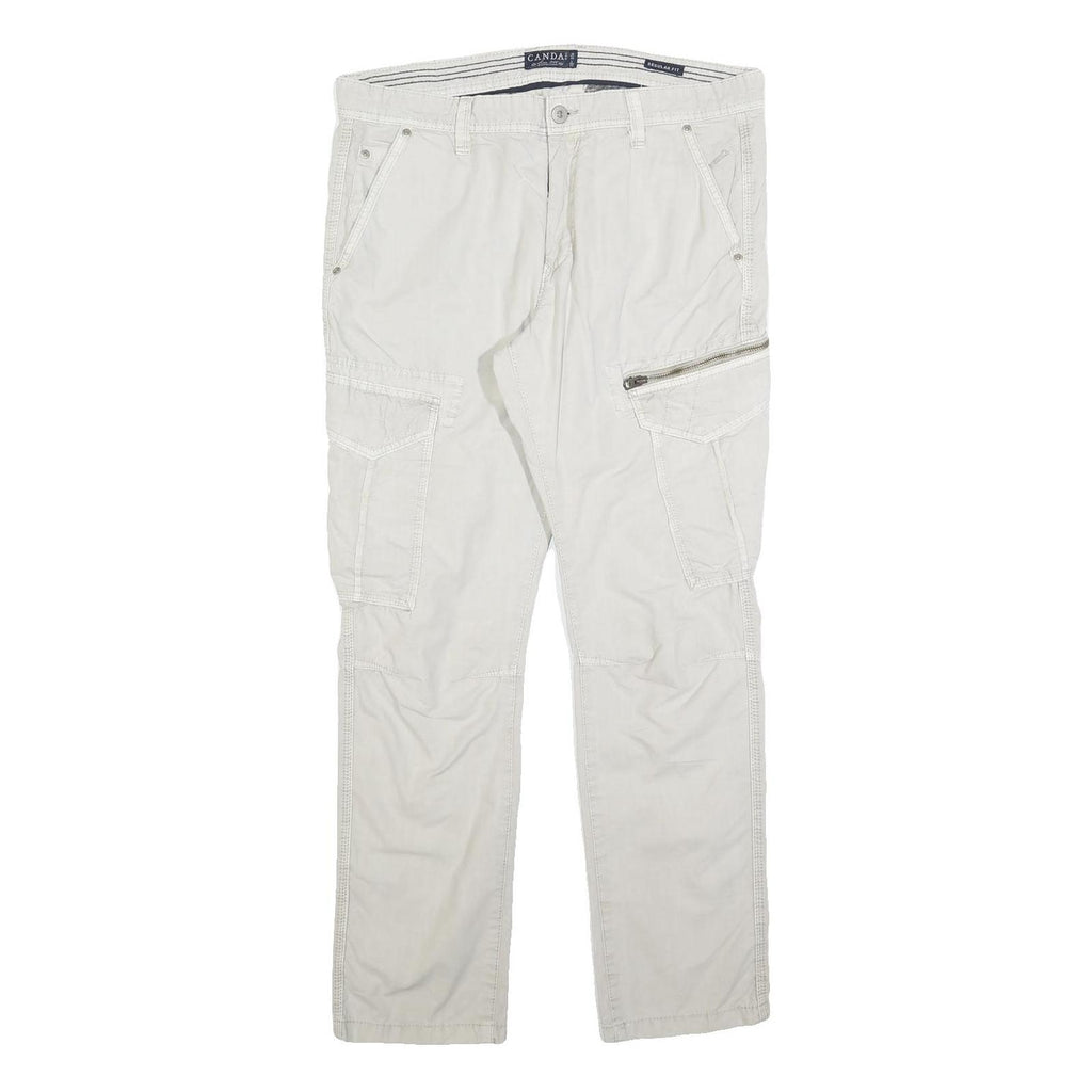 CANDA Mens Slim Beige Cargo Trousers Cotton Blend W36 L30 Utility Zip Pocket