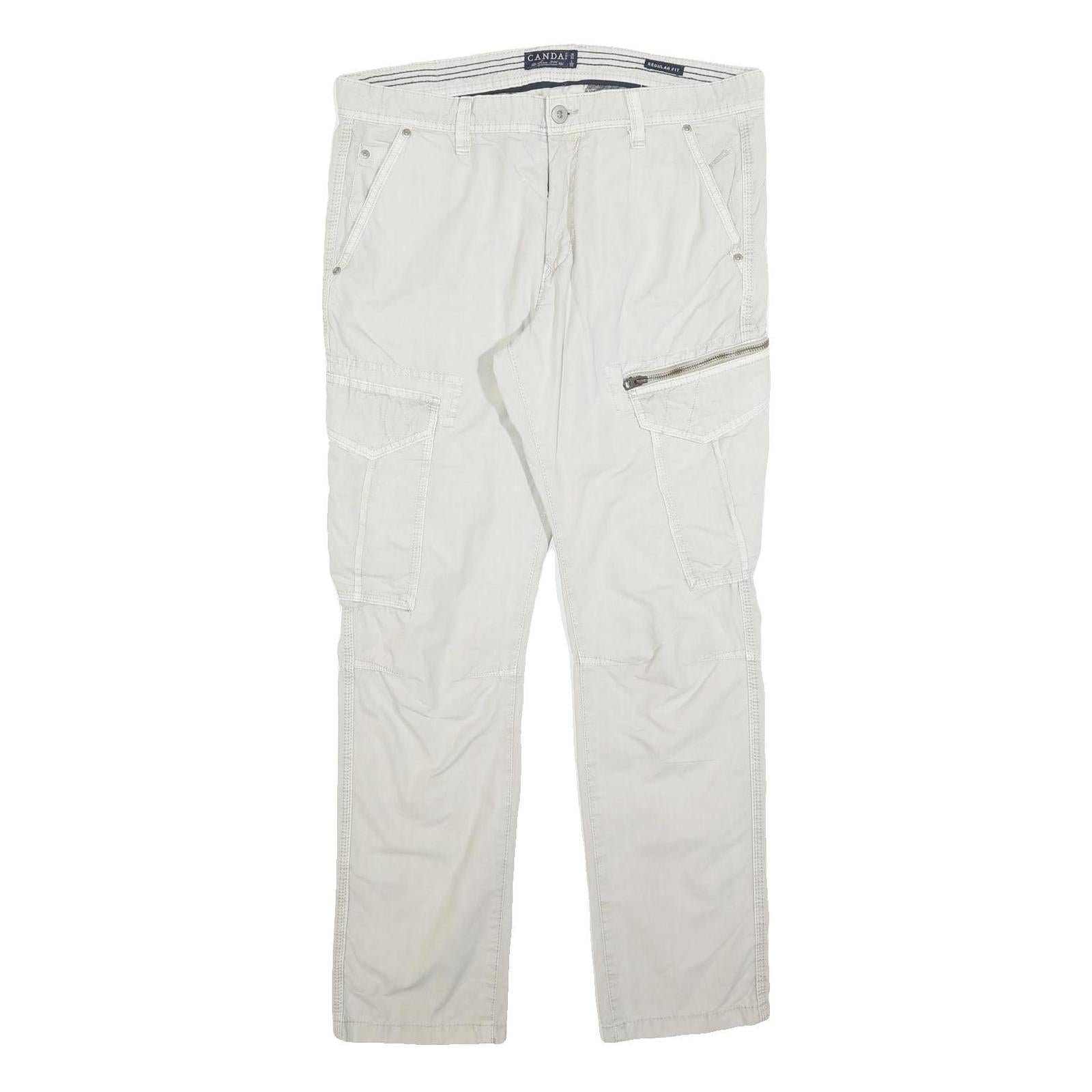 CANDA Mens Slim Beige Cargo Trousers Cotton Blend W36 L30 Utility Zip Pocket
