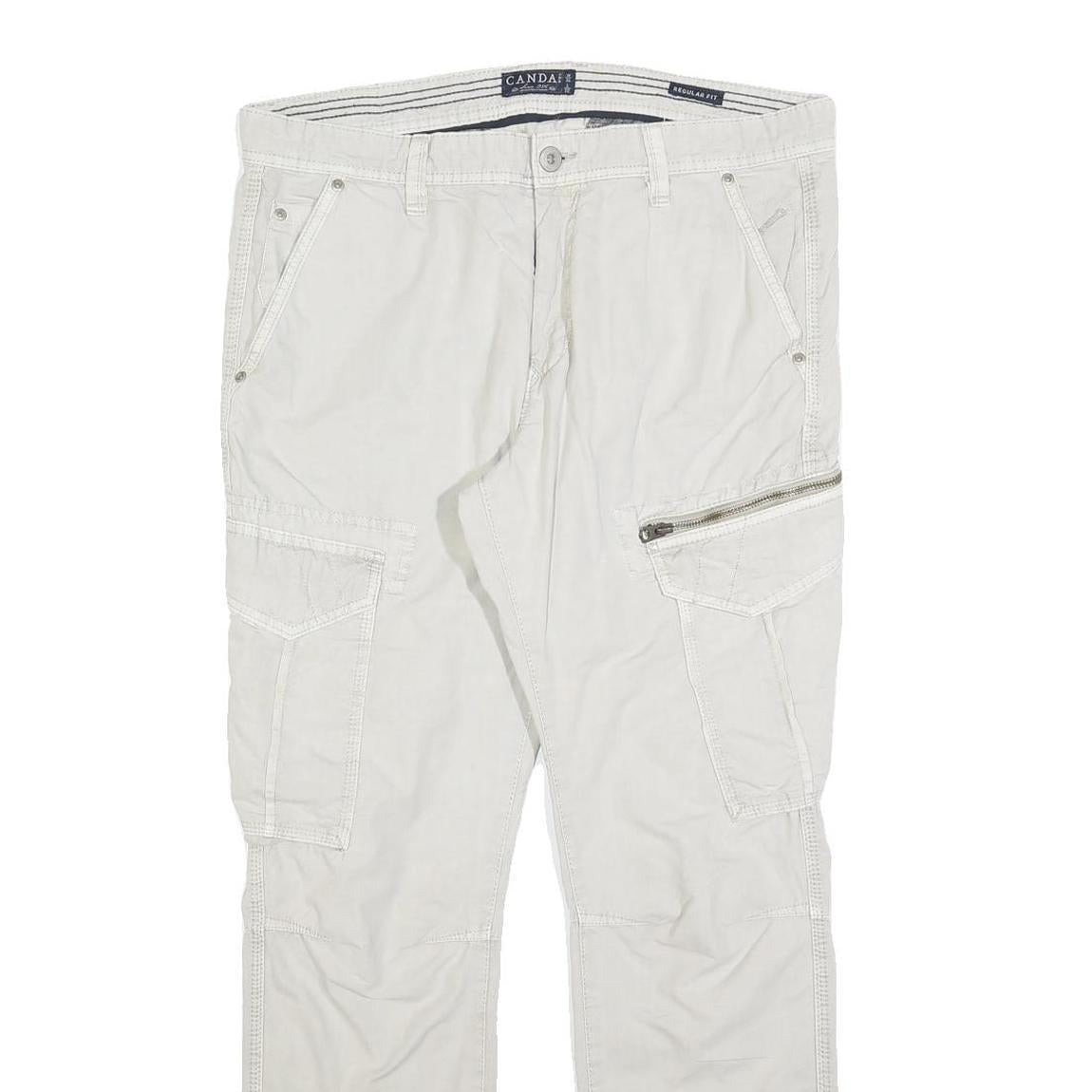 CANDA Mens Slim Beige Cargo Trousers Cotton Blend W36 L30 Utility Zip Pocket