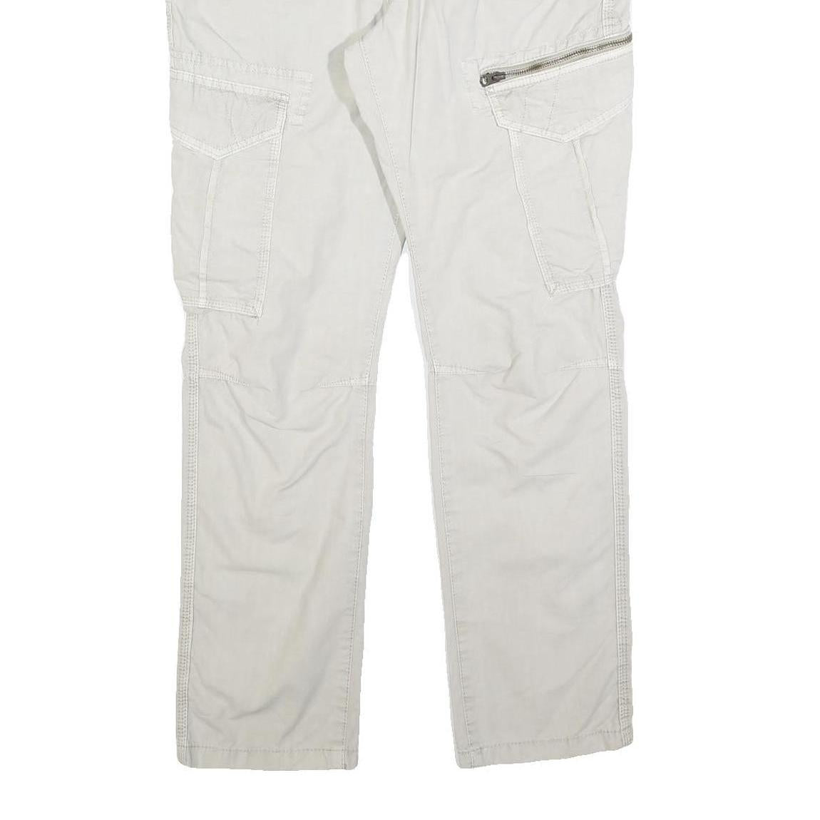 CANDA Mens Slim Beige Cargo Trousers Cotton Blend W36 L30 Utility Zip Pocket