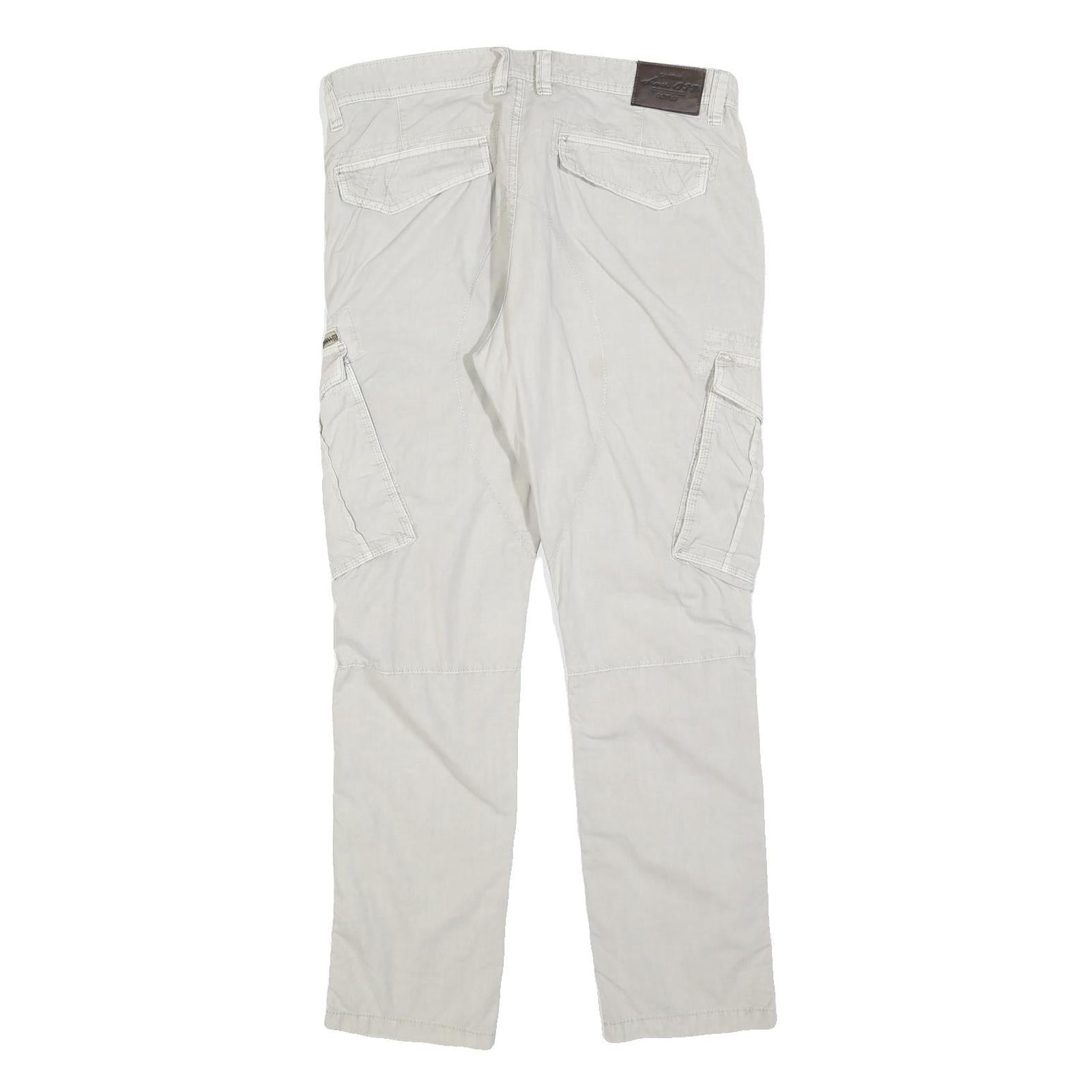 CANDA Mens Slim Beige Cargo Trousers Cotton Blend W36 L30 Utility Zip Pocket