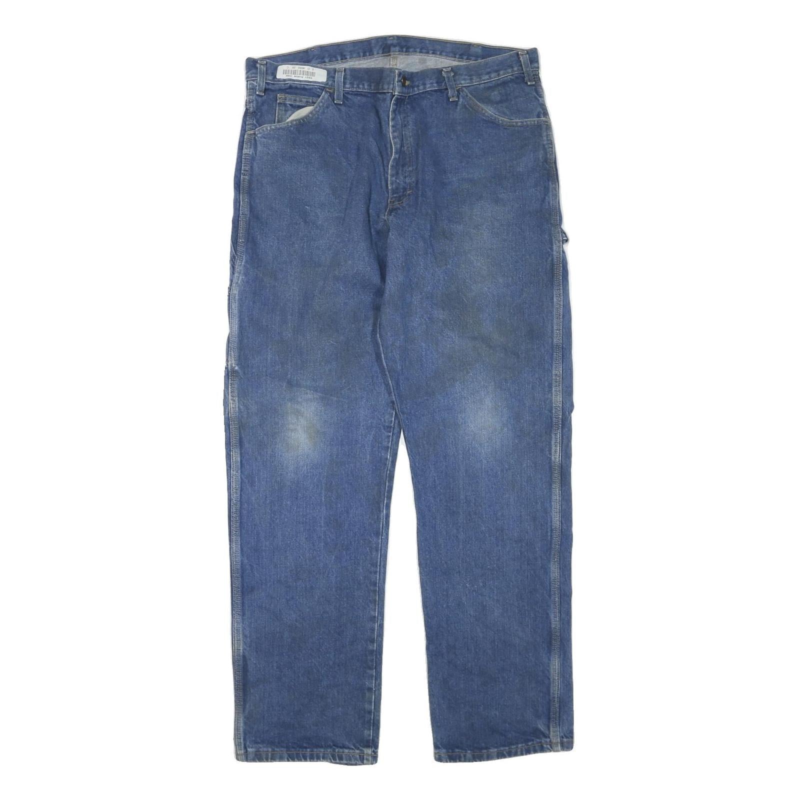 DICKIES Mens Regular Blue Denim Jeans W38 L34 Zip Closure Workwear Straight Fit