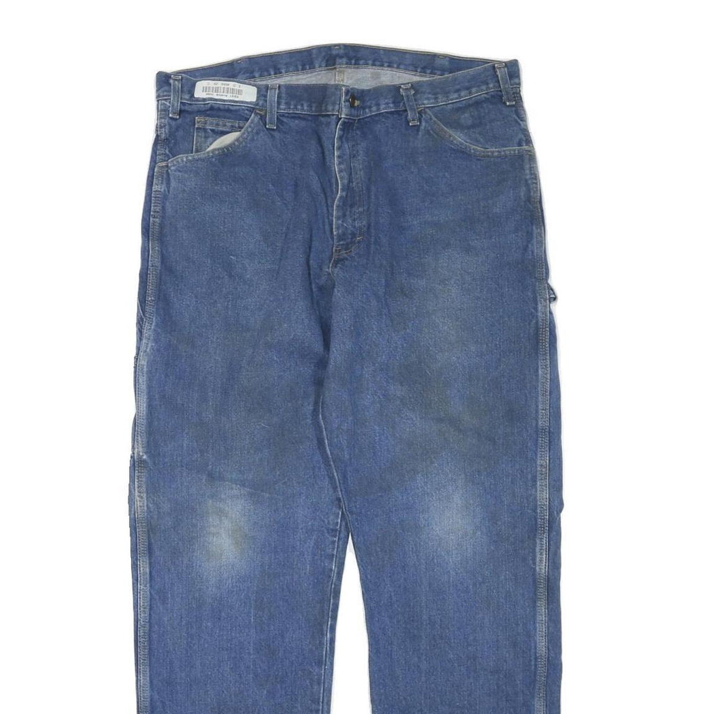 DICKIES Mens Regular Blue Denim Jeans W38 L34 Zip Closure Workwear Straight Fit