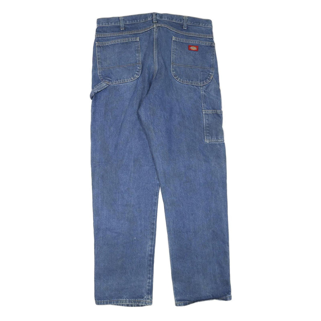 DICKIES Mens Regular Blue Denim Jeans W38 L34 Zip Closure Workwear Straight Fit