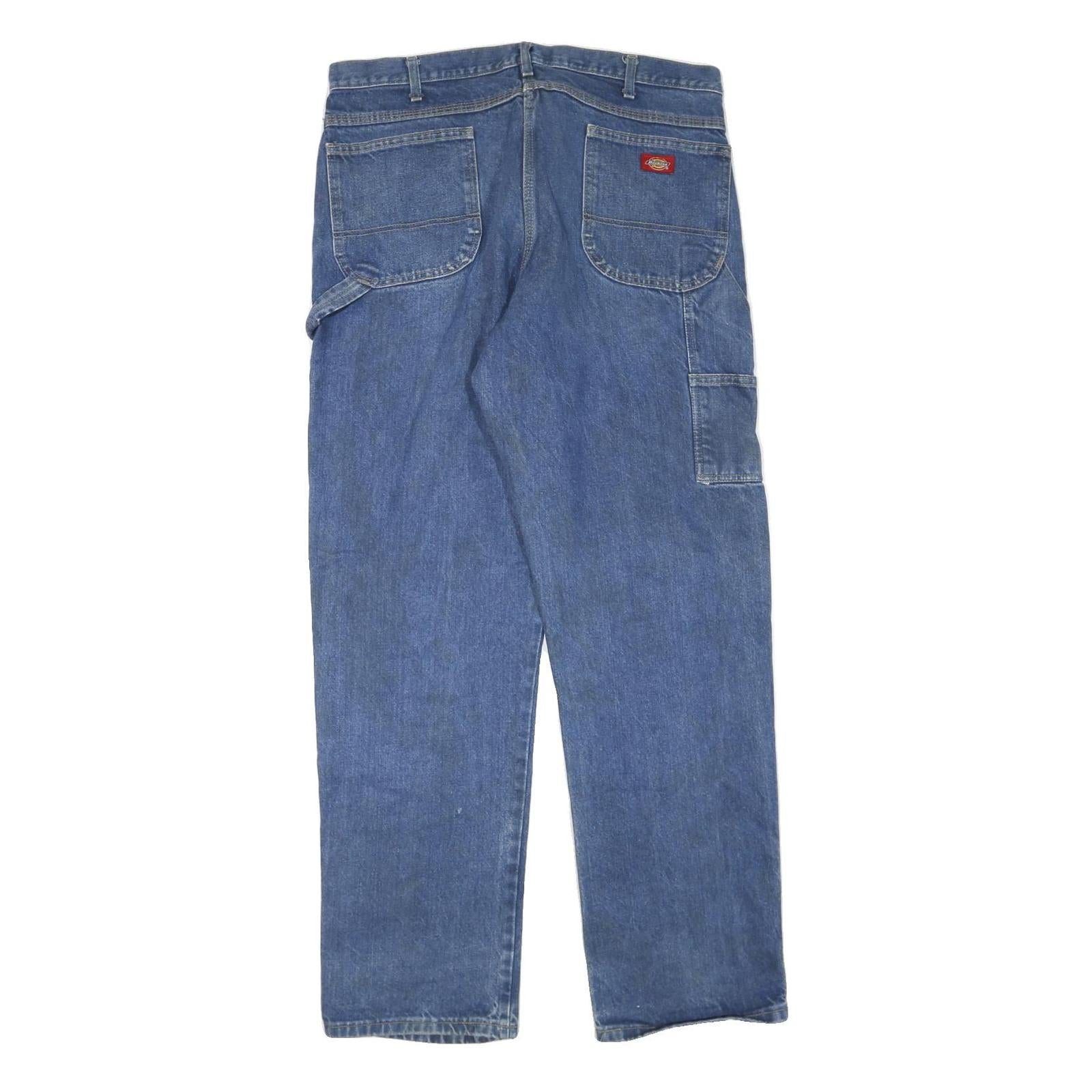 DICKIES Mens Regular Blue Denim Jeans W38 L34 Zip Closure Workwear Straight Fit