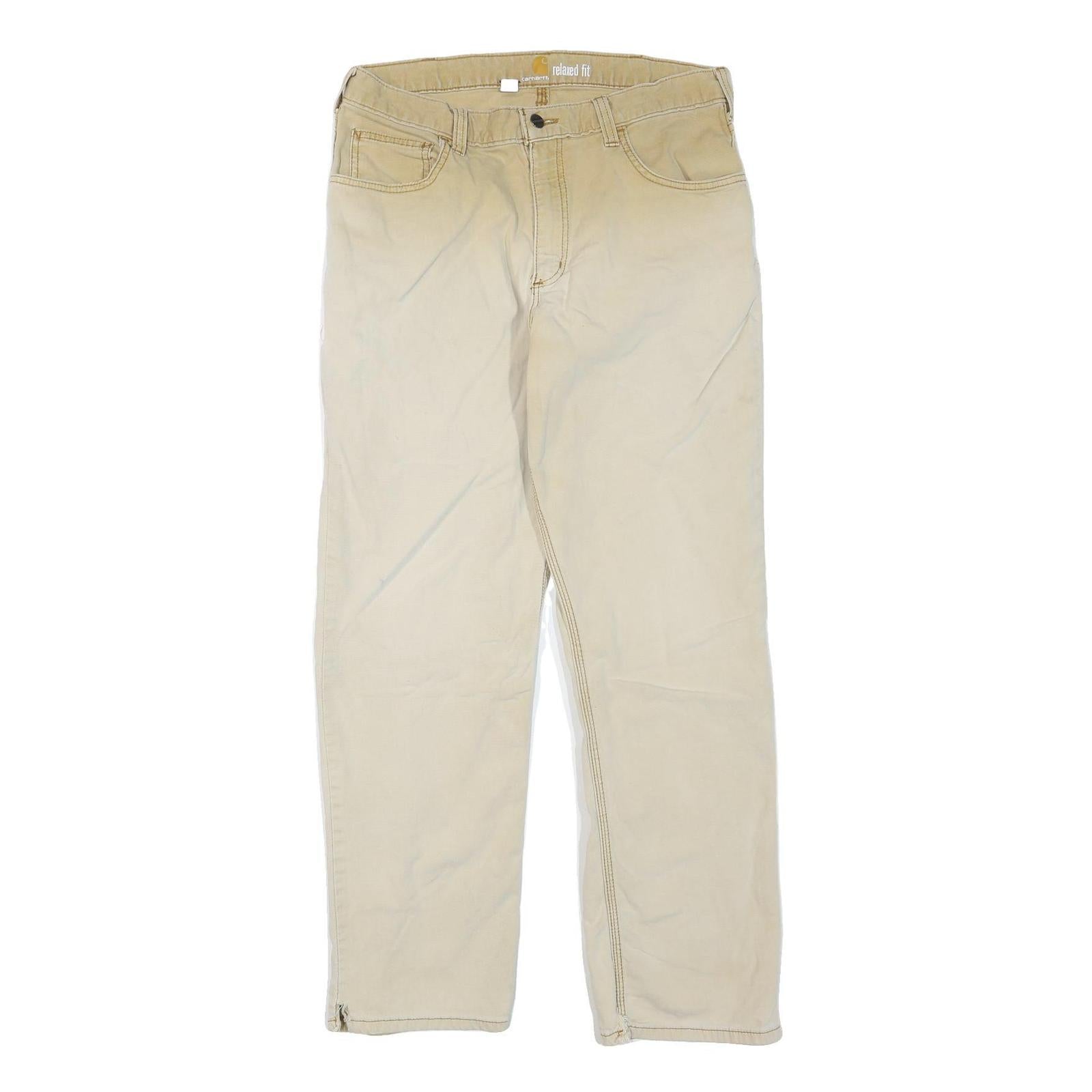 CARHARTT Mens Cotton Blend Beige Regular Fit Straight Leg Trousers W34 L32