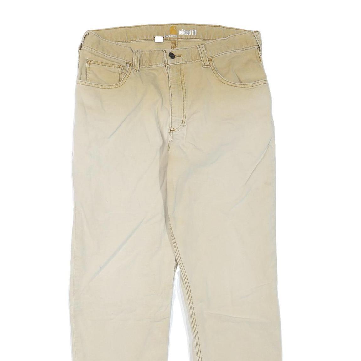 CARHARTT Mens Cotton Blend Beige Regular Fit Straight Leg Trousers W34 L32