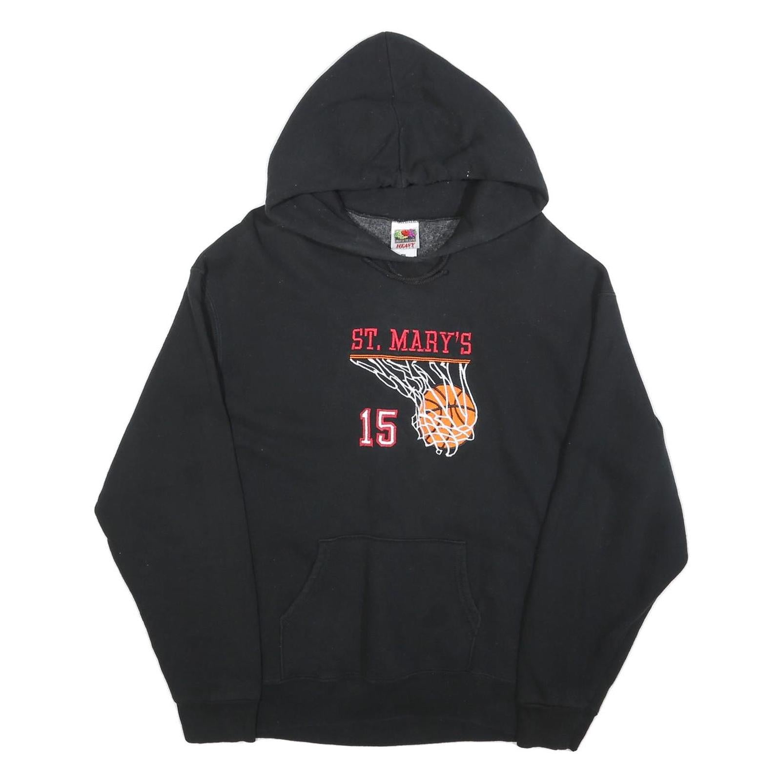 FRUIT OF THE LOOM Mens Black St. Marys Basketball Pullover Hoodie L Sports