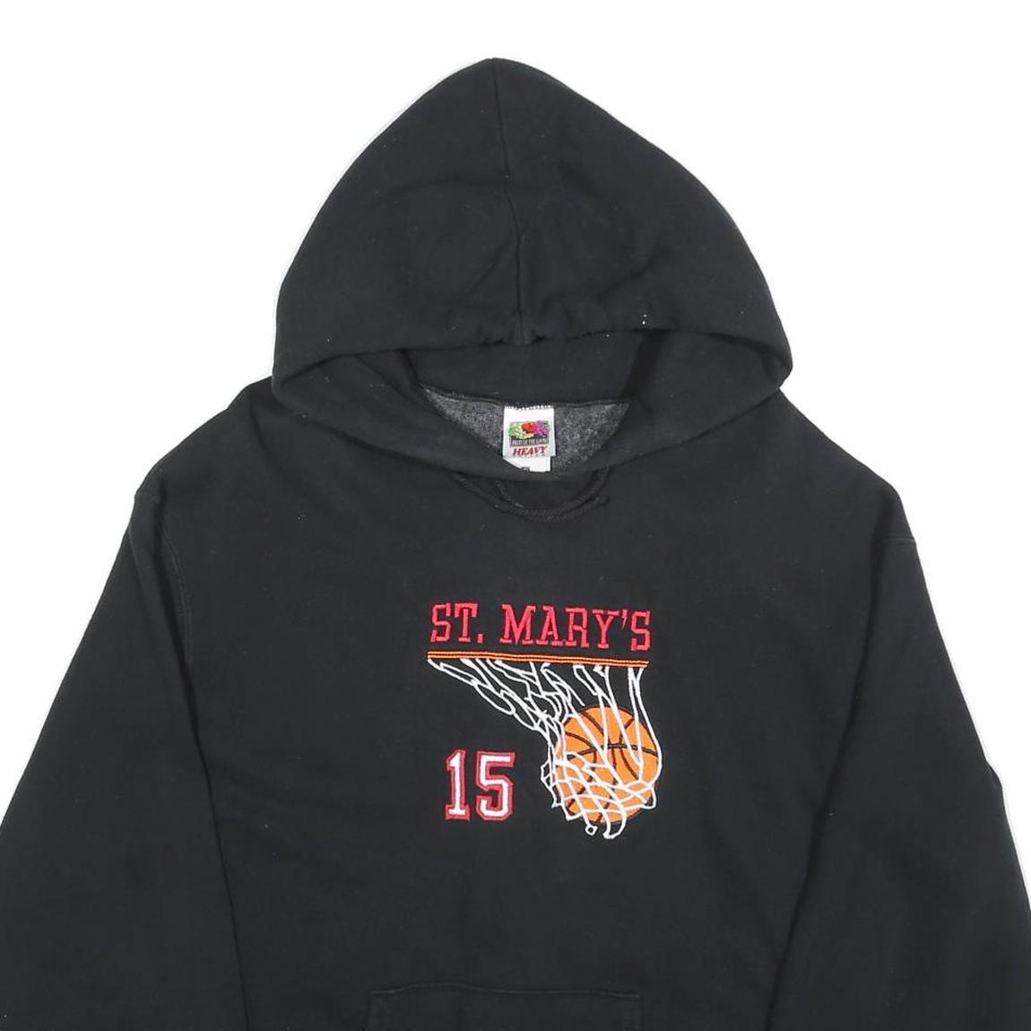 FRUIT OF THE LOOM Mens Black St. Marys Basketball Pullover Hoodie L Sports