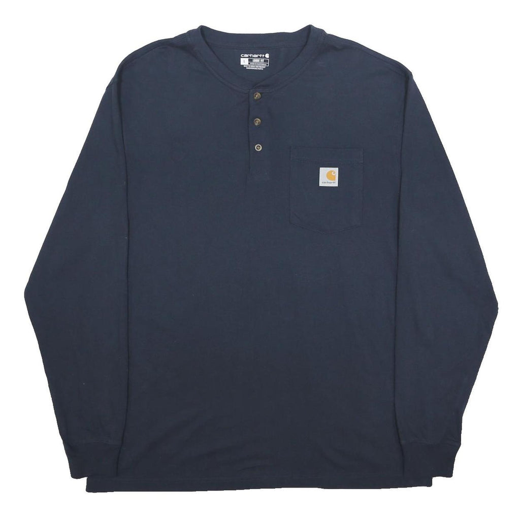 CARHARTT Mens Blue Long Sleeve Henley Neck T-Shirt Pocket Logo L