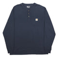 CARHARTT Mens Blue Long Sleeve Henley Neck T-Shirt Pocket Logo L